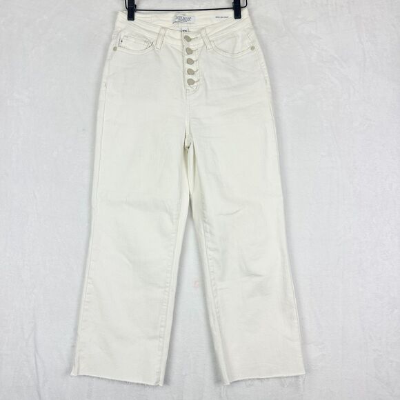 Judy Blue High Rise Wide Leg Crop Jeans Size 3/26 NEW White Raw Hem Button Fly - Picture 3 of 9